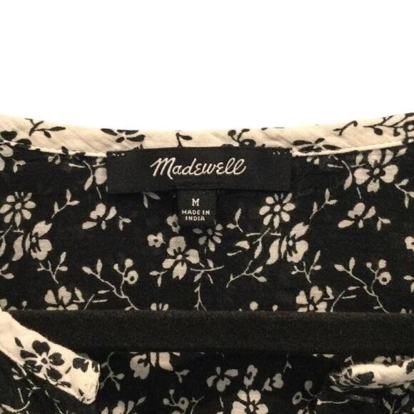 Madewell Peasant Blouse Women Size M Black Ditsy Branch Floral Meadow Shirt Boho - Picture 5 of 13